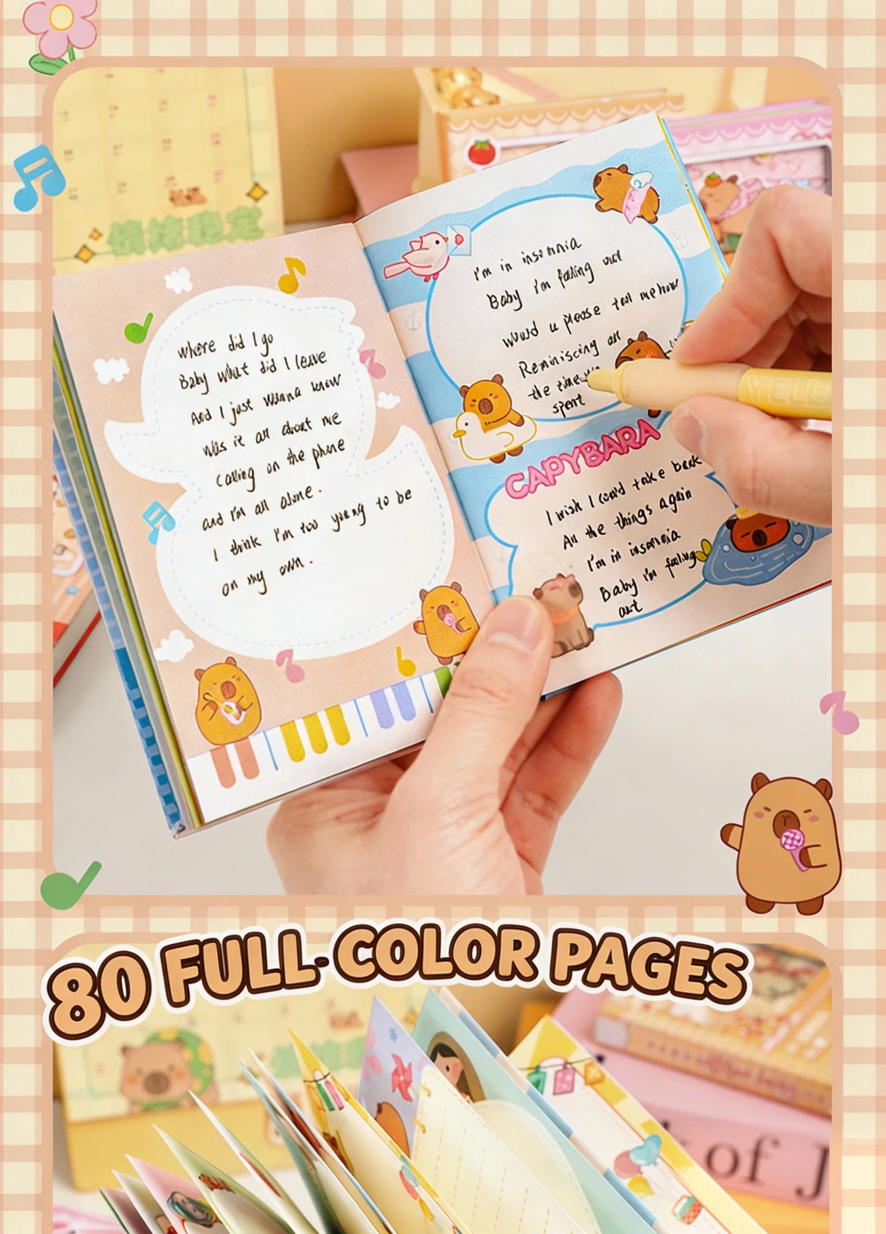 Cute Capybara School Notebook, Kawaii Cartoon Writing Journal with Interactive Gashapon Cover, Back to School Supplies for Kids