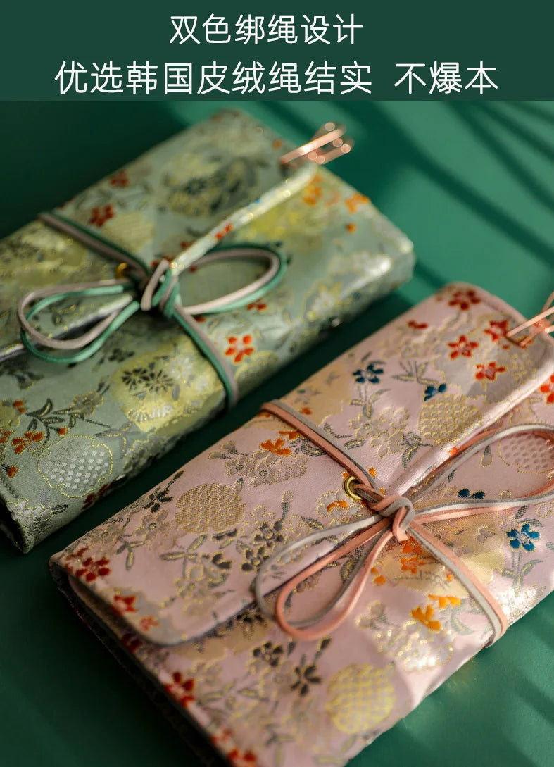 Beautiful Notebook for Girls Cloth Cover Retro Chinese Style Loose-leaf Diary Portable Scrapbook Binder Notepad Gift