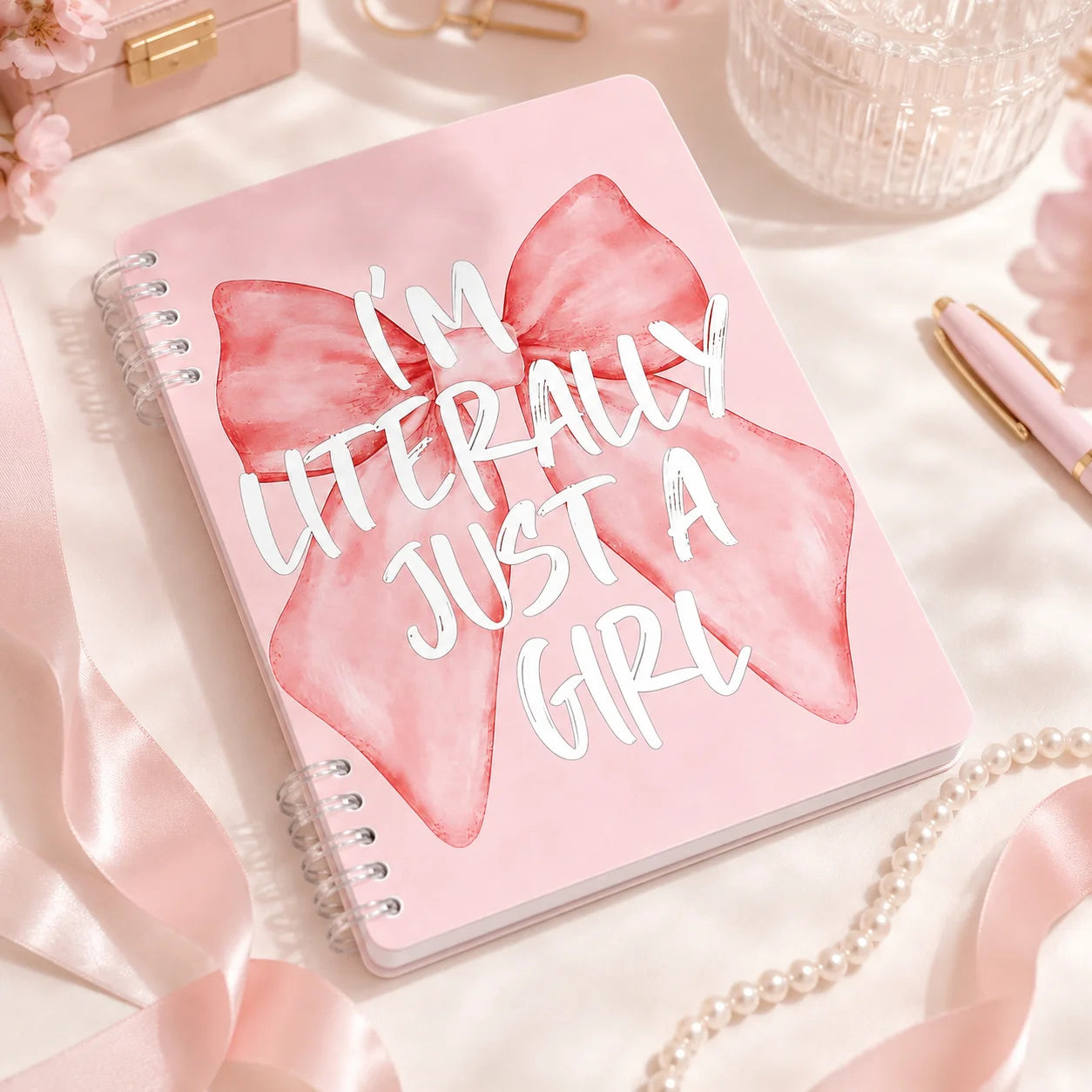 Spiral Notebook Pink Bow Design Notebook 120 Pages Refillable Lined Journal for Girls School Office Writing Stationery Gift