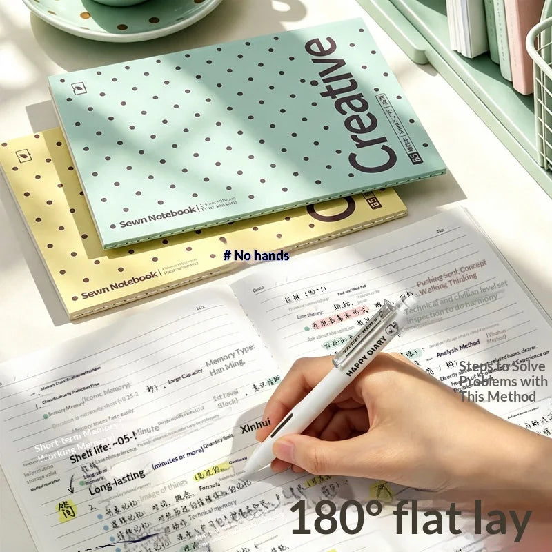 Color Polka Dot Lay‑Flat Thick Notebook Aesthetic Journal Notepad for School Office Travel Diary Writing Gift