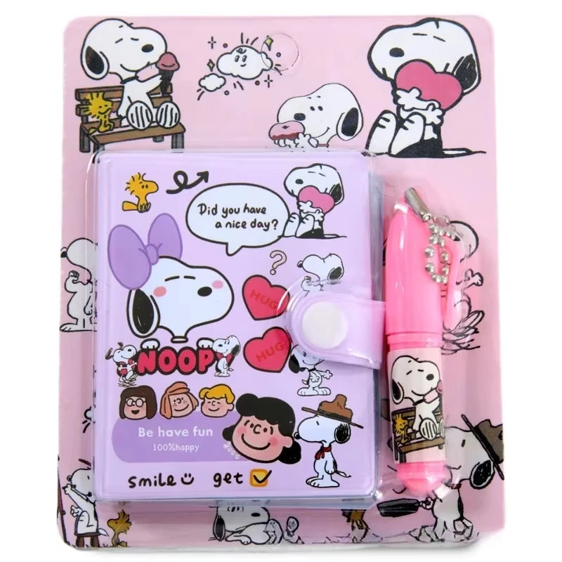 Anime Snoopy Mini Diary Notebook Set with Ballpoint Pen Kawaii Student School Stationery Office School Supplies Holiday Gifts