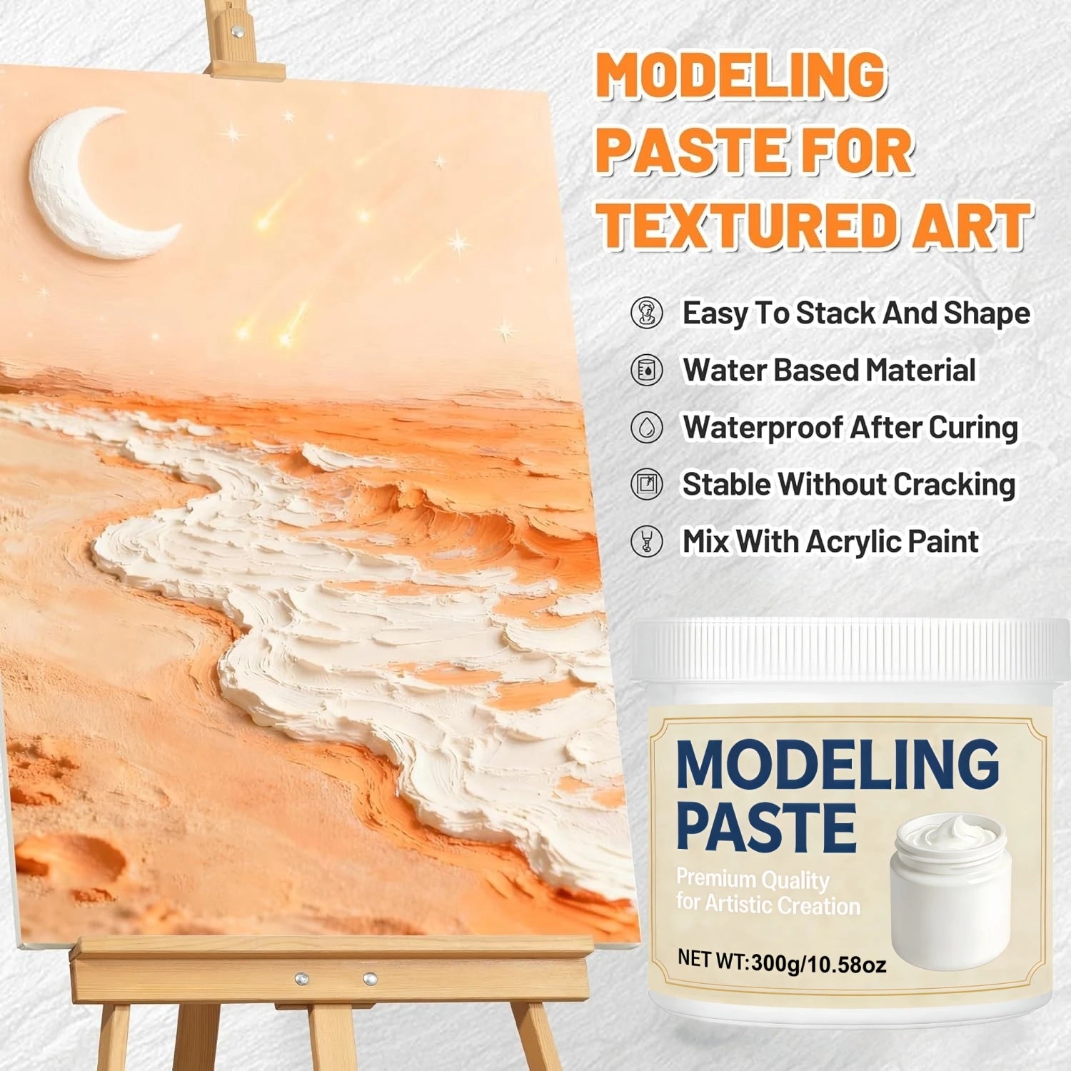 Acrylic Molding Paste: 3D Texture for Canvas & Wood. For Art & Crafts, Mixable with Acrylic Paint Quick-Drying & Crack-Resistant