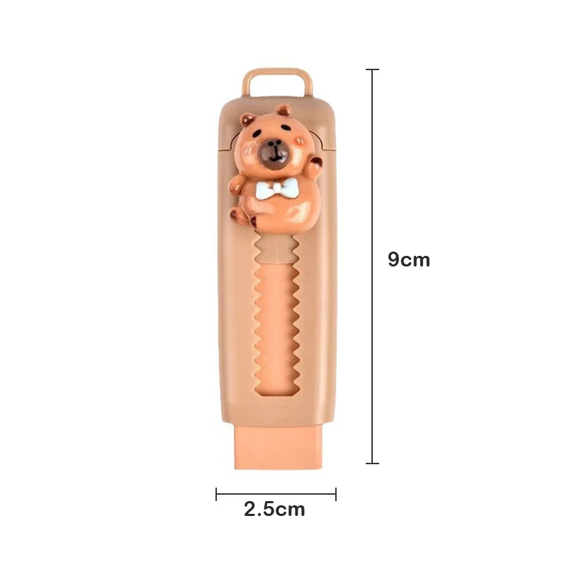 Capybara Eraser Cute Cartoon Bear Retractable Eraser Push-Pull Rubber Erasers Set For School Student Stationery Office Supplies