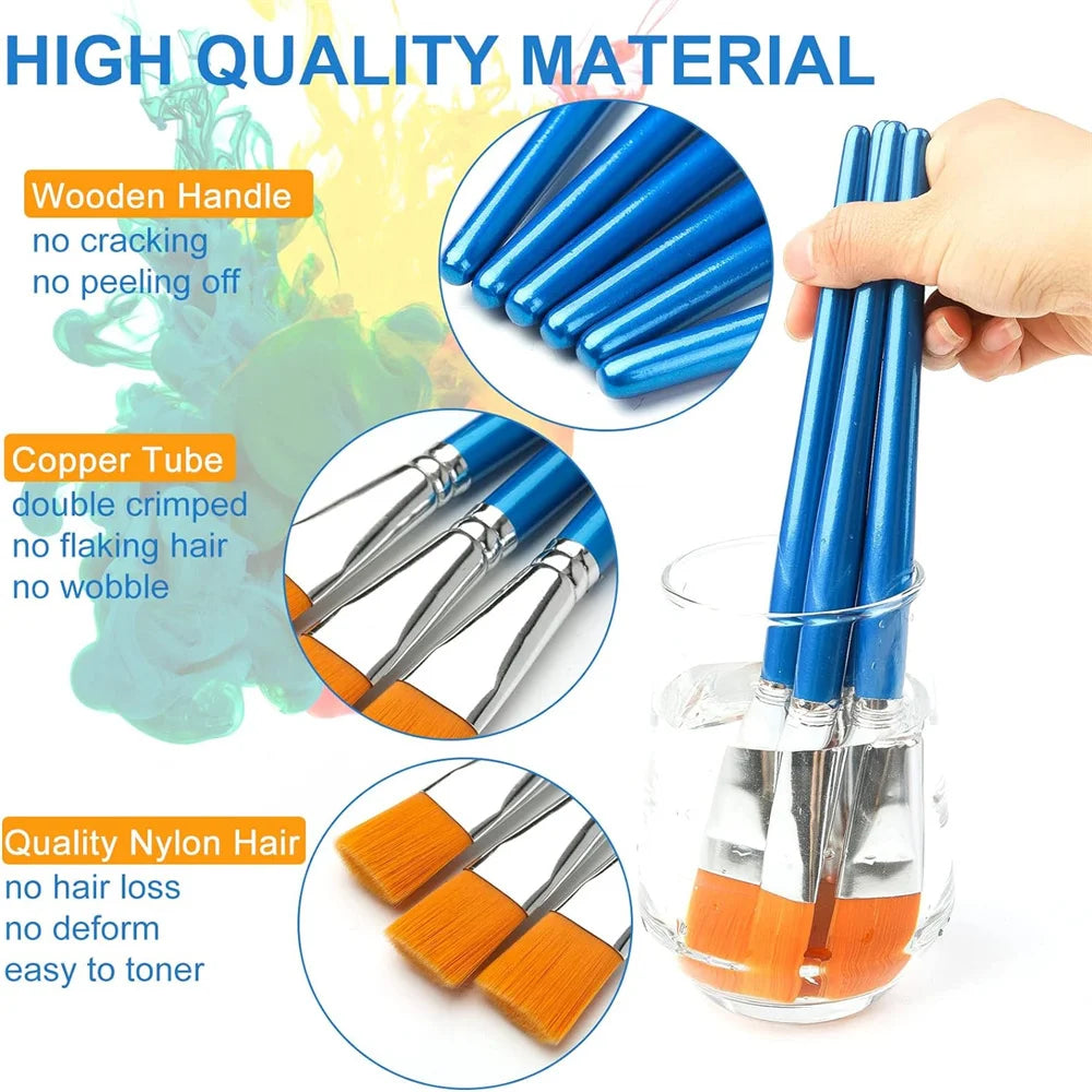 10pcs Premium Synthetic Nylon Flat Paint Brushes, 3/ 4 Inch - Ideal for Watercolor, Acrylics, Oil Painting, Fine Crafts & Body