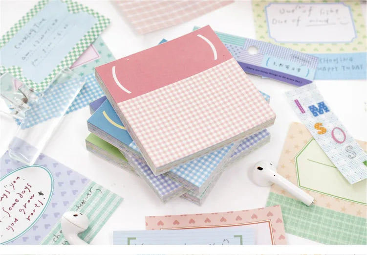 100 Sheets Grid White Kraft Paper Notepad, Pastel Plaid Memo Notes, Self‑adhesive Sticky Notes for Journal Planner School Office