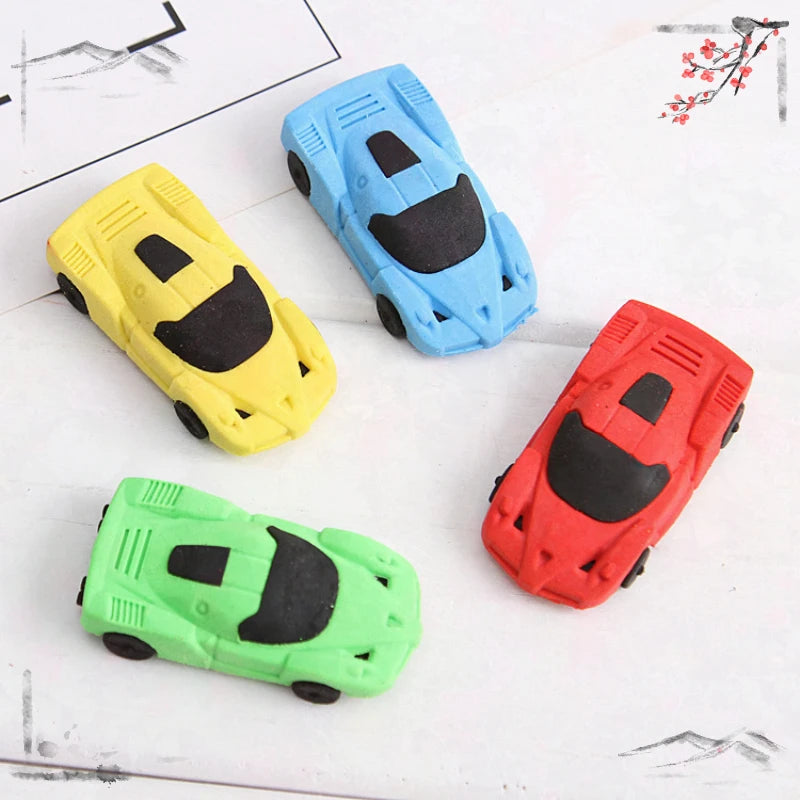 4 Pcs Cute and Creative Car Erasers for Children's Back To School Learning Supplies Kawaii Stationery
