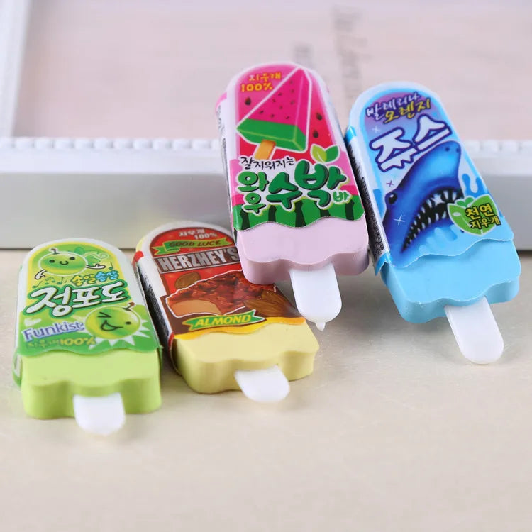 Wholesale Ice Cream Shaped Erasers, Educational Stationery for Elementary School Children, Pack of 4