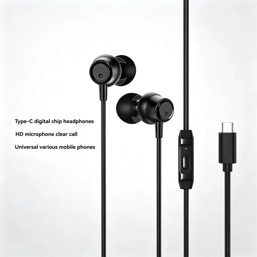 696 Portable Wired In Ear Headphones HD Calling Earphones Clear Sound Quality Music Playing TYPE-C Universal Headset