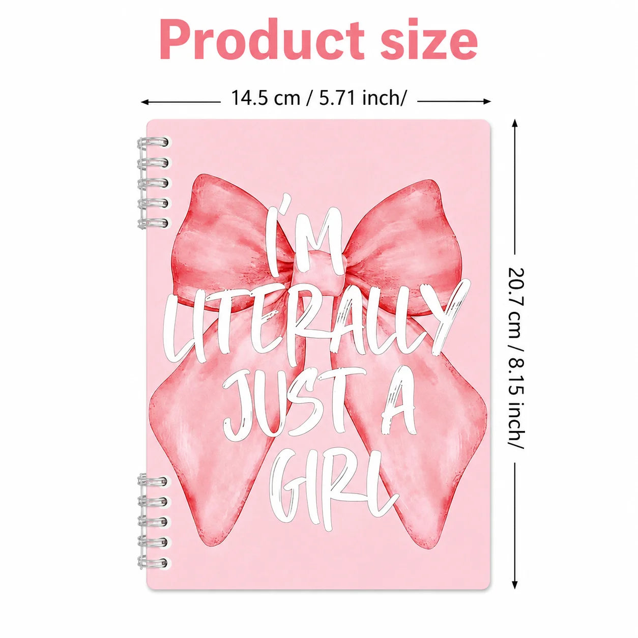 Spiral Notebook Pink Bow Design Notebook 120 Pages Refillable Lined Journal for Girls School Office Writing Stationery Gift