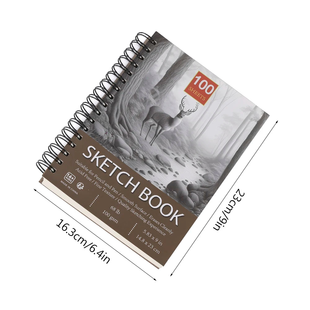 1PC 100-Sheets Sketch Book, Top Spiral Bound Sketch Pad,  (68lb/100gsm), Acid Free Art Sketchbook Artistic Draw