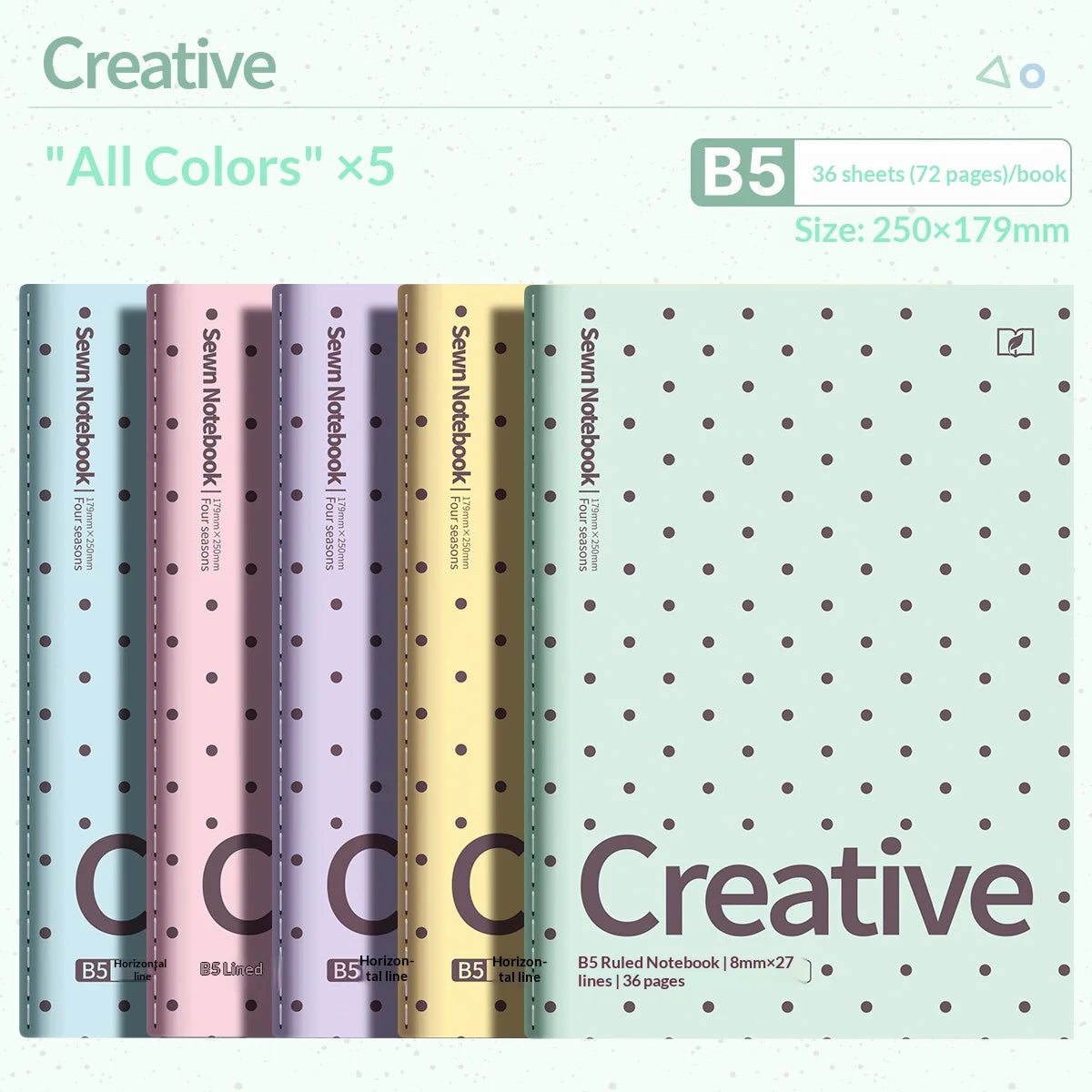 Color Polka Dot Lay‑Flat Thick Notebook Aesthetic Journal Notepad for School Office Travel Diary Writing Gift