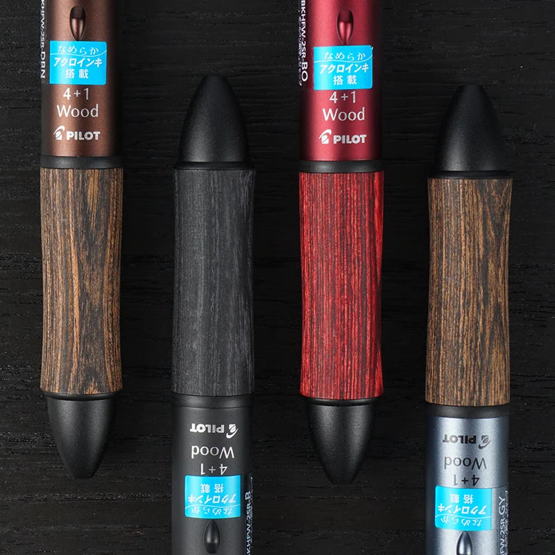 Pilot 4+1 Multifunctional Wooden Pen Grip Four-Color 0.7 Ballpoint Pen And 0.5 Mechanical Pencil Set Japanese School Stationery