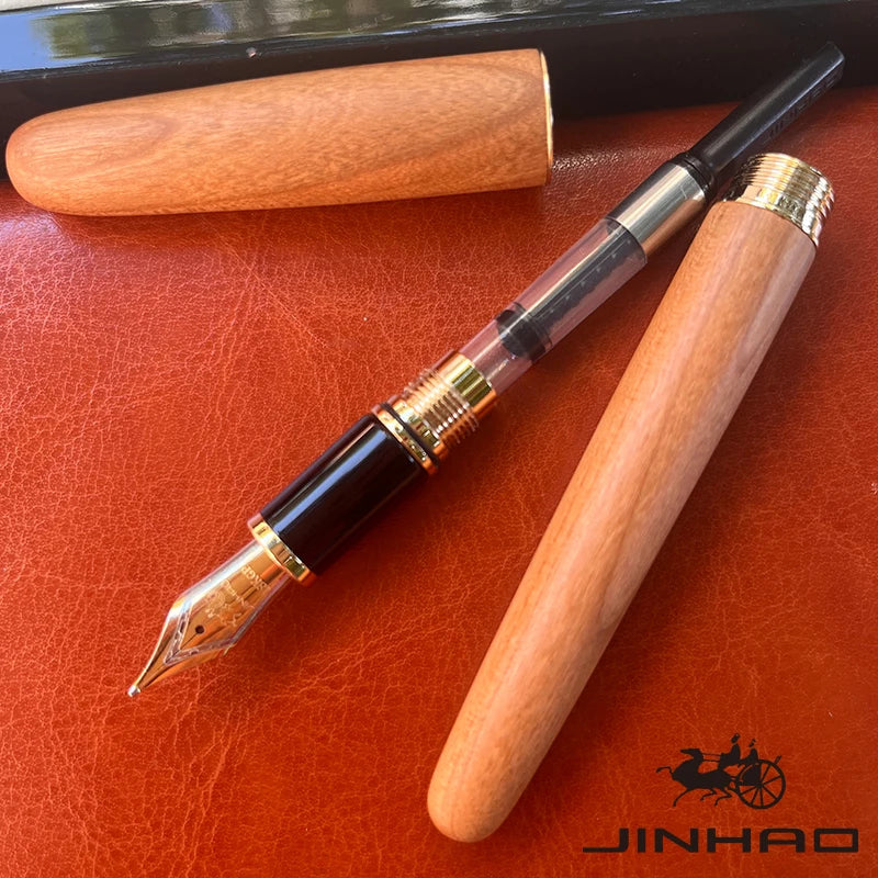 1 PCS JINHAO 9036 Vintage Natural Wood Medium Nib Handmade Fountain Ink Pen