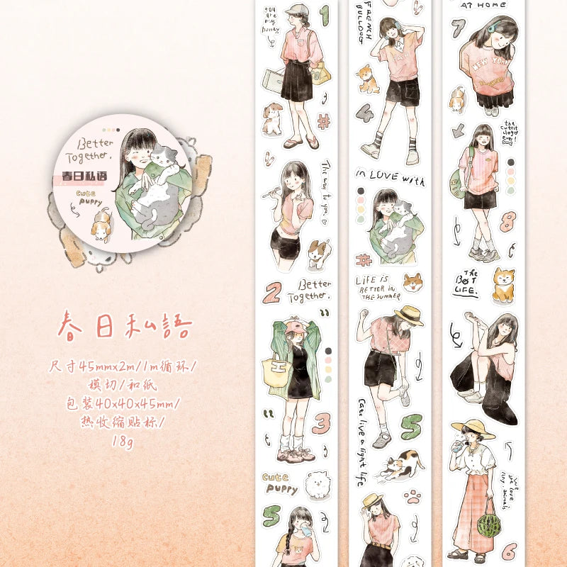 Journal Go 4.5x200cm Four Seasons Girl Tape DIY Scrapbooking Decor Photo Album Collage Junk Journal Planner Aesthetic Stickers
