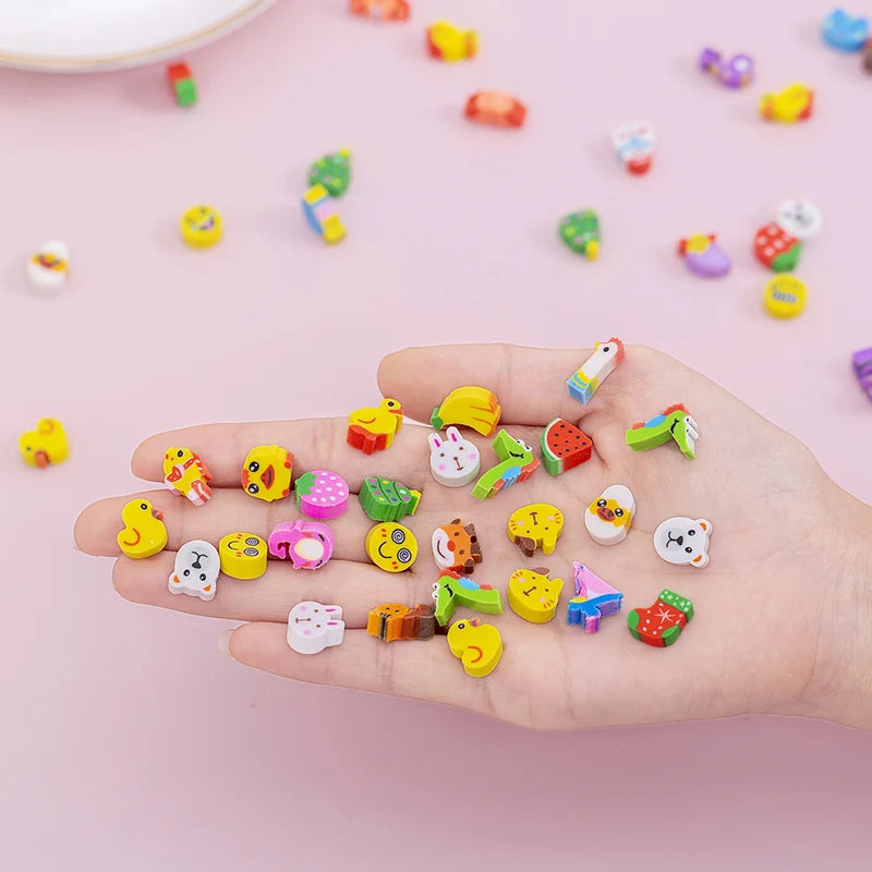 Assorted Random Mini Erasers 20~200PCS – Cute Novelty Rubber Collectibles for Office Desk Party Favors & Stationery Bulk Lot TMZ