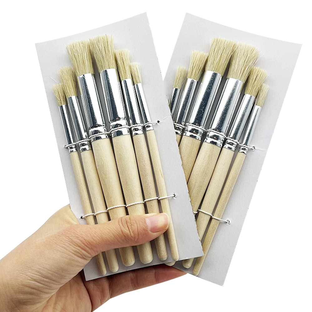 3/6/12/18pcs Stencil Paint Brushes Set Bristle Hair Wooden Handle Perfect for DIY Crafts Watercolor, Oil, and Acrylic Painting