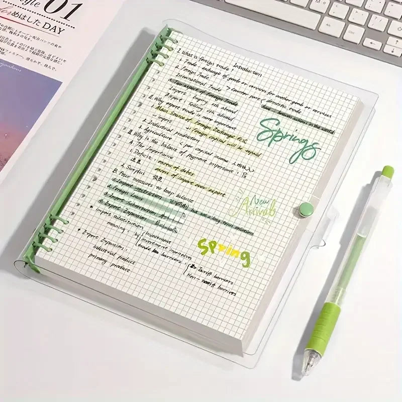 1pc 240 Pages Diary A5 Transparent Soft Cover Loose Leaf Checkered Book School Notebooks Notebook Notepad Writing Pads Office