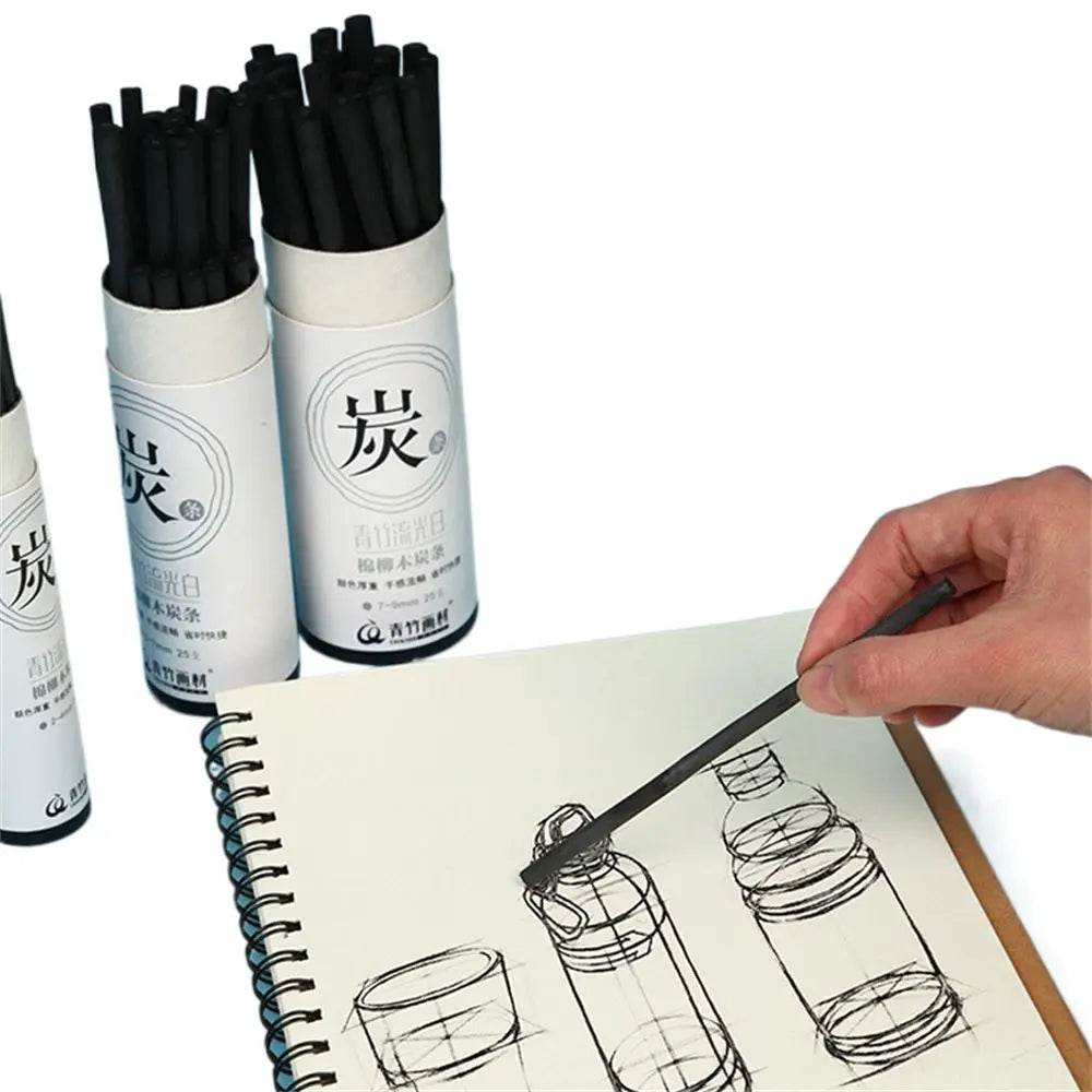 Black Color Charcoal Sticks Vine Charcoal Strong Color Charcoal Bars Comfortable Feel Willow Charcoal Drawing Charcoal Pencils