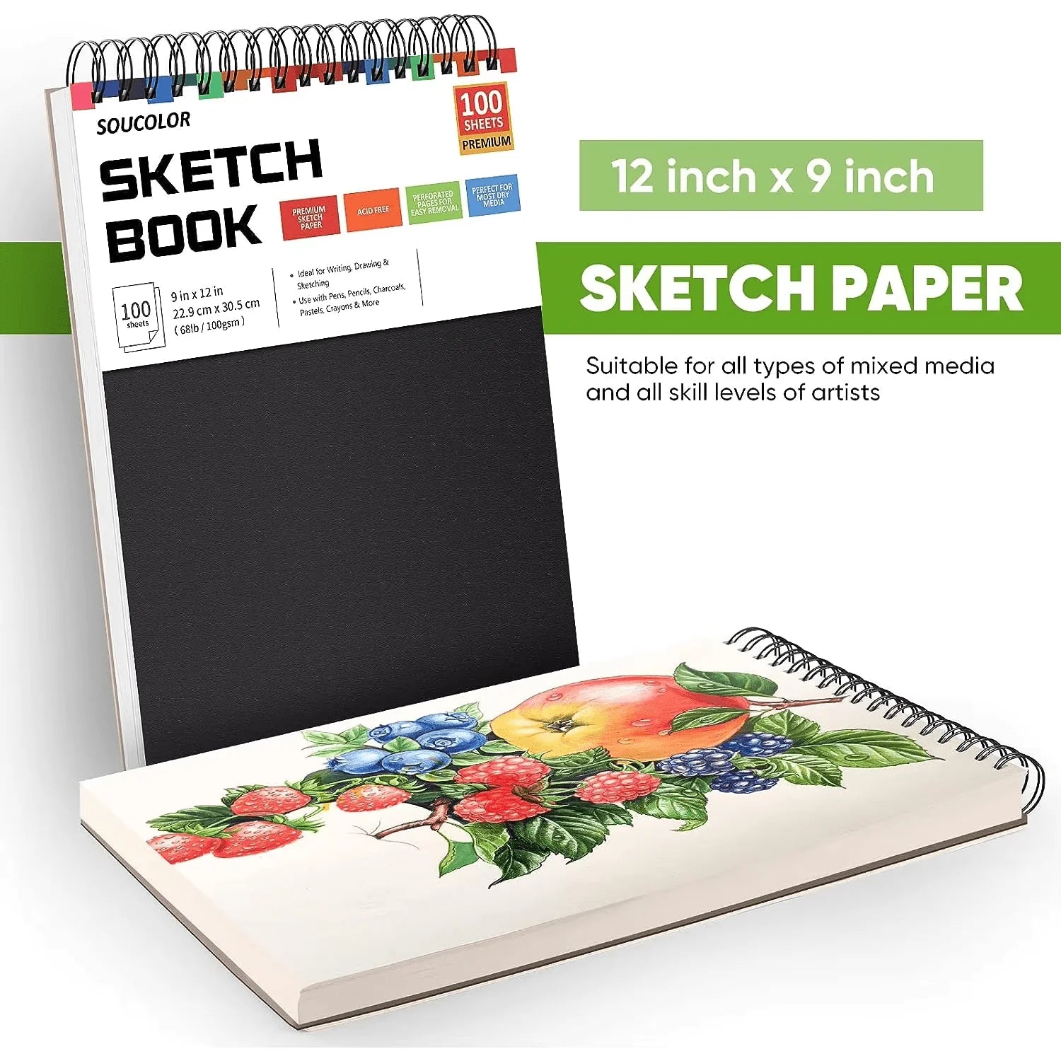 9" x 12" Sketch Book, Single Pack of 100 Sheets Spiral Bound Art Sketchbook, Artist Drawing Book Paper, Painting Sketch Pad