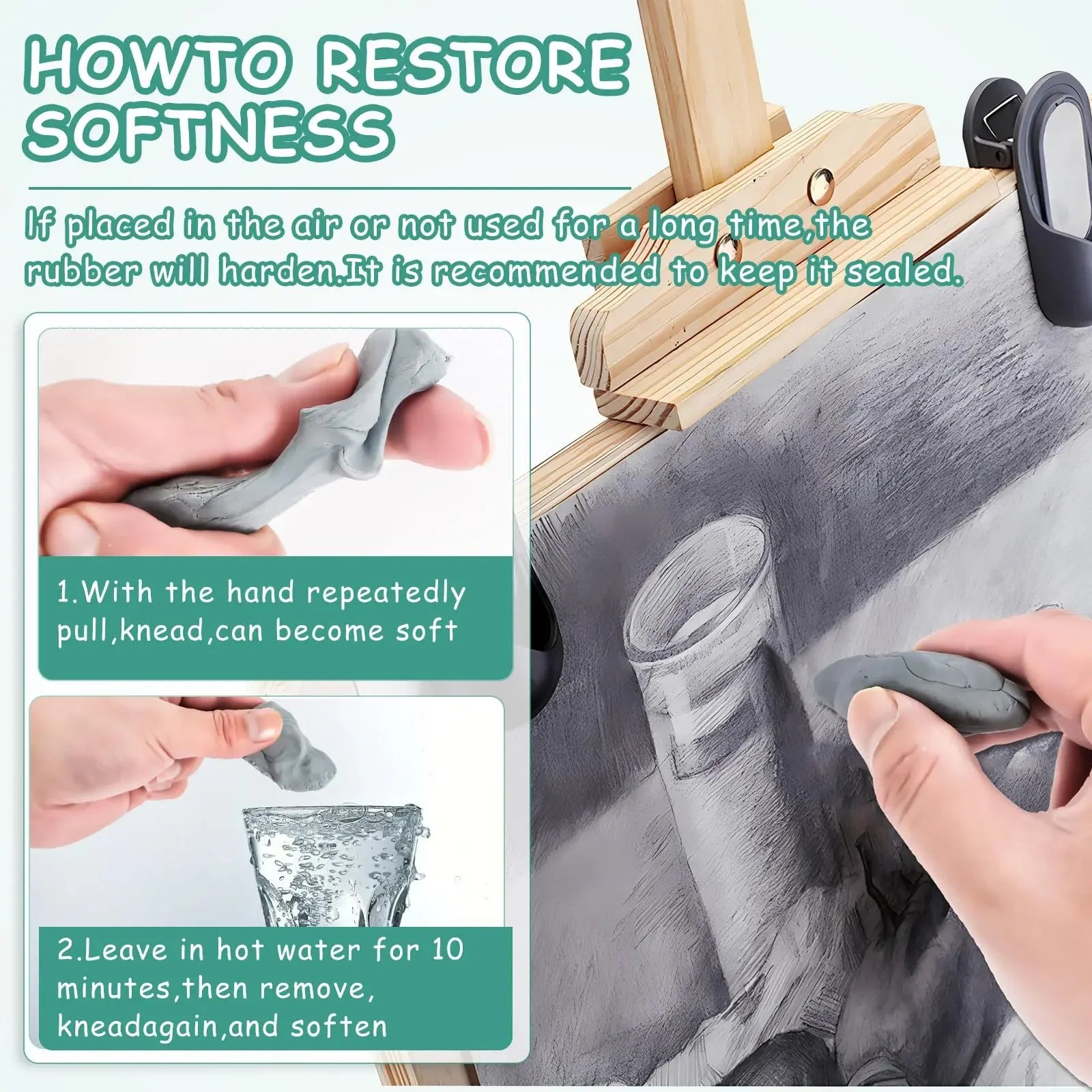 2pcs Kneaded Eraser for Artists Soft Kneadable Eraser with Storage Case Art Erasers for Correcting,Lightening Charcoal Pencil