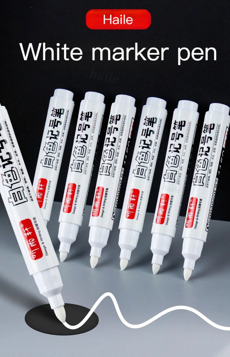 Haile For Metal White Oily Markers Waterproof Permanent Plastic Gel Pen Writing Drawing DIY Graffiti Stationery Notebook