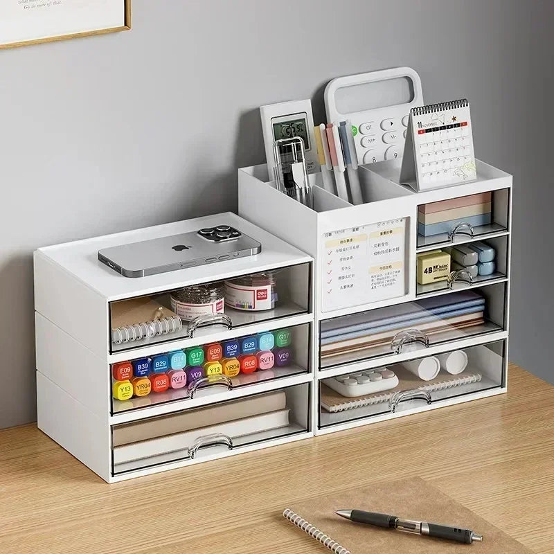 Desk Organizer with 2 Drawers, Plastic Cosmetic Storage, Desktop Organizer Set, Pencil Holder, Perfect for Storage WORLDKPI