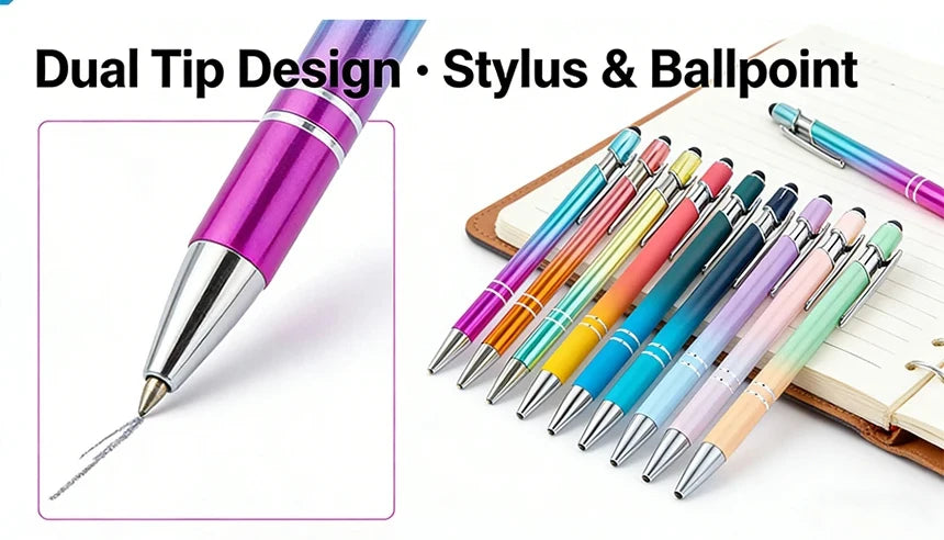 10-200Pcs Gradient Metal Ballpoint Pens Custom Logo Touch Screen Pen Office School Advertising Pen Name Text Laser Engraving