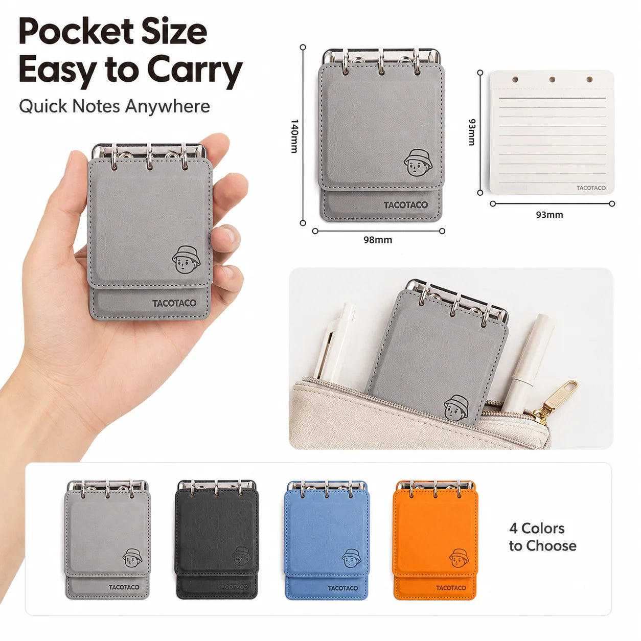 Mini Pocket Notebook, Portable Ring Binder Journal, Compact PU Leather Memo Book, Cute Daily Note Planner for School Office