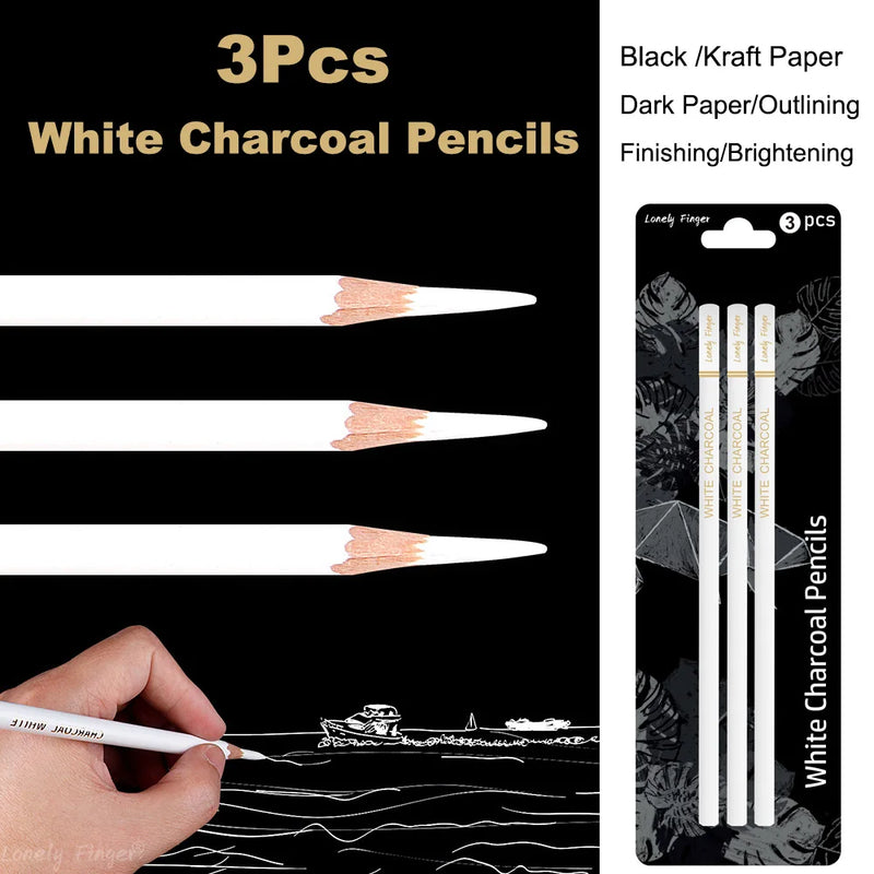 White Charcoal Pencils Set, Sketch Highlight White Pencils for Drawing, Sketching, Shading, Blending, Chalk Pencils for Artists