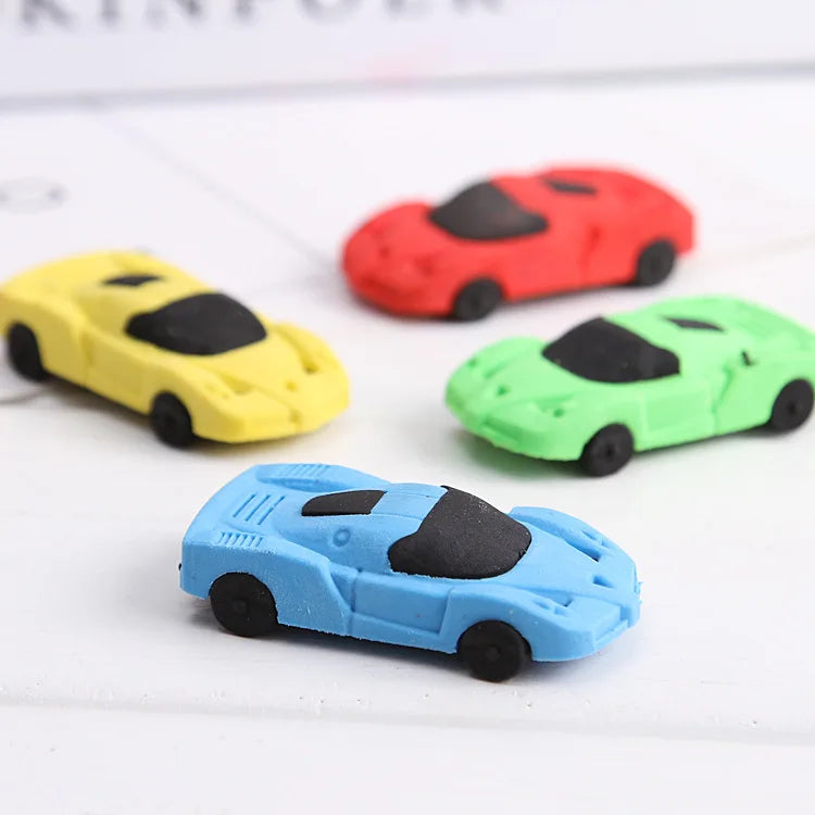 4 Pcs Cute and Creative Car Erasers for Children's Back To School Learning Supplies Kawaii Stationery