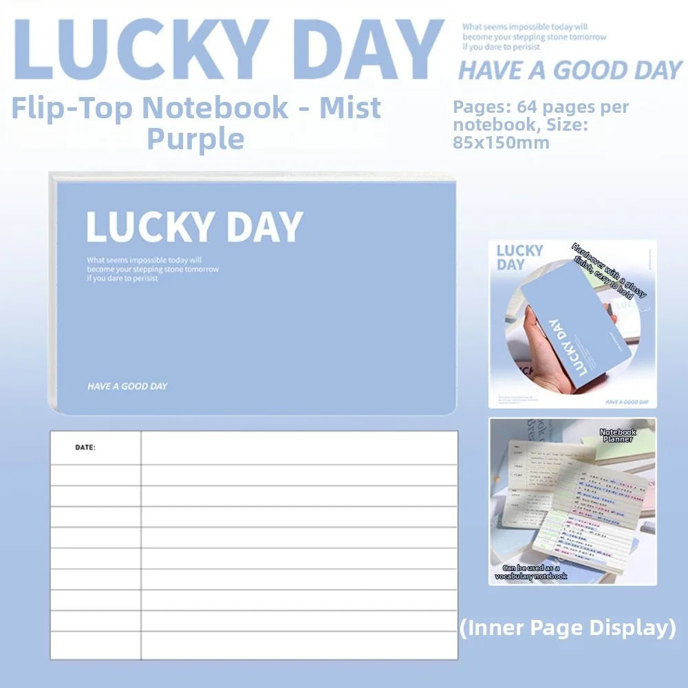 64 Pages Mini Notebook Hard Cover Horizontal Diary Book Flip Up Pocket Notebook