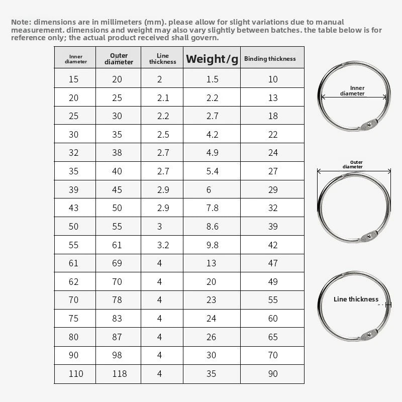 12PCS Metal Ring Binder Book Ring Photo Album Binding Ring for DIY Office Book Paper Open Loop Clasp Binding Supplies 20-39mm
