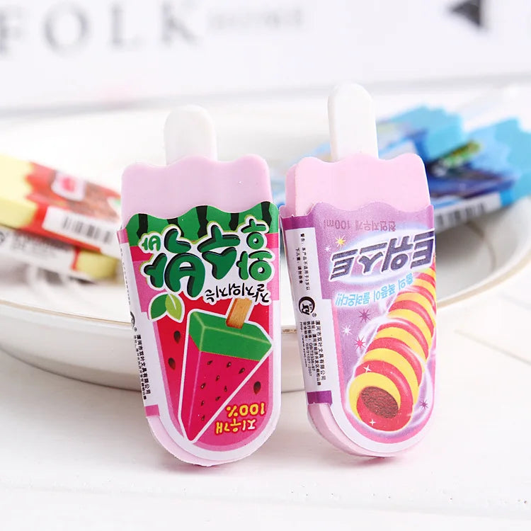 Wholesale Ice Cream Shaped Erasers, Educational Stationery for Elementary School Children, Pack of 4
