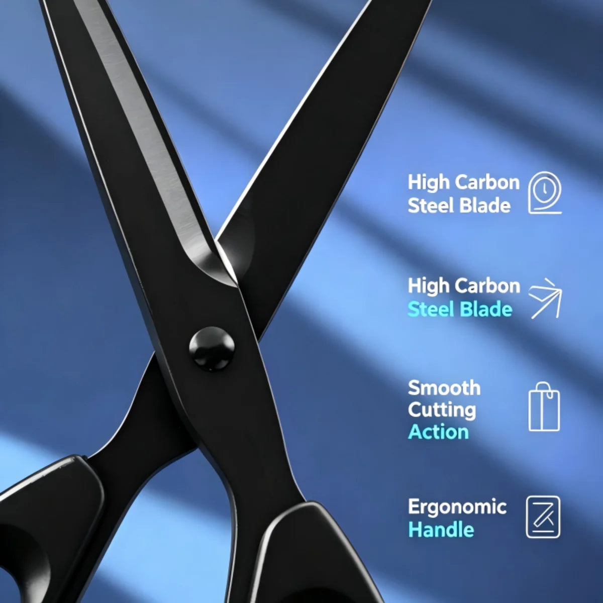 Sharp Black Cutting Scissors Thickened Steel Blade Comfort Resin Handle Multipurpose Office School Household Craft Tools