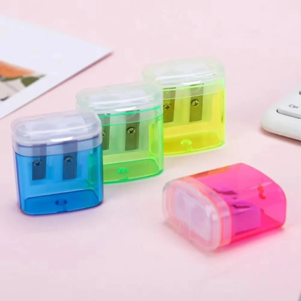 High Quality Dual Holes Pencil Sharpeners With Lid Plastic Pen Sharpener Handheld Pencil Sharpening Tool School Office Supplies