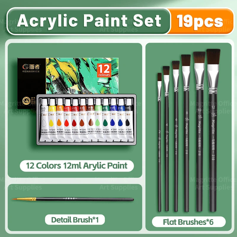 Acrylic Paint Set Professional Artist Quality,43/31/25/19pcs,12ml/0.41oz with Brushes for Beginners,Canvas,Wood,Paper,Wall,Glass