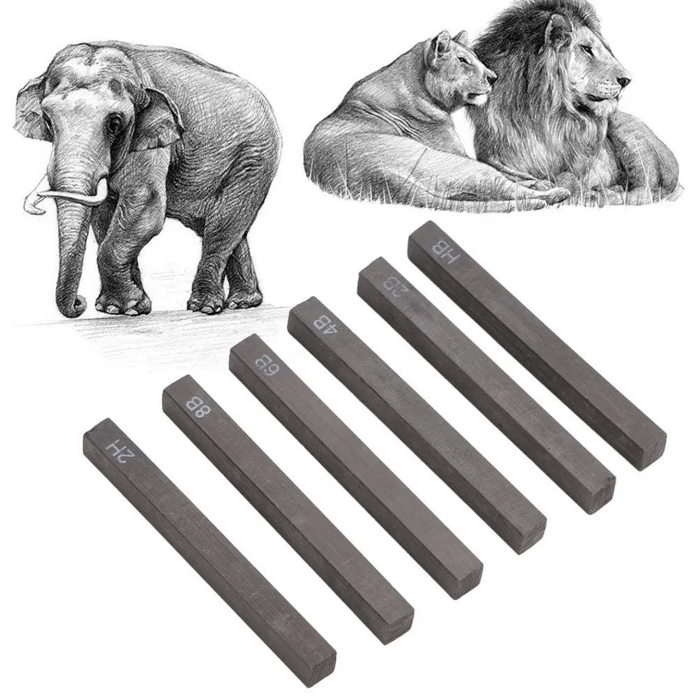 6PCS Square Shape Sketch Charcoal Sticks Break Resistant Pure Charcoal Drawing Charcoal 2.48in Square Charcoal Bars