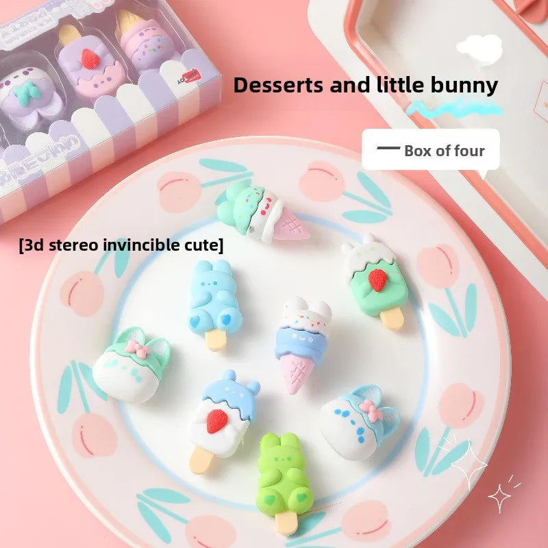 New Cartoon Dessert Box Eraser Simulation Ice Cream Eraser for Elementary School Students To Write and Draw Special Eraser Gift
