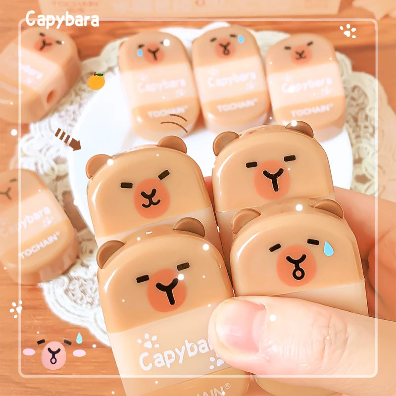 Kawaii stationery items School teacher gift Office Supplies classroom back to school capybara Rubber funny Erasers sharpener