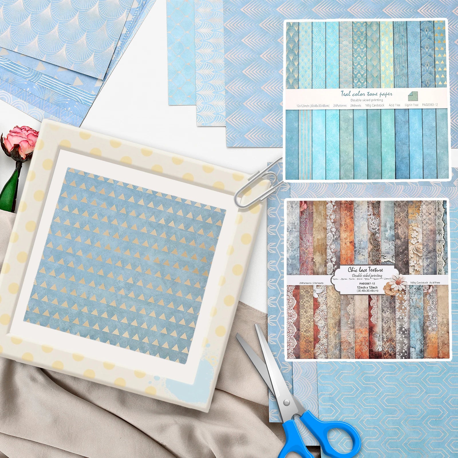 24 Sheets Double Sided Scrapbook Paper 12x12 Inch Decorative Craft Paper Decorative Scrapbooking Papers for Handbook Card Making