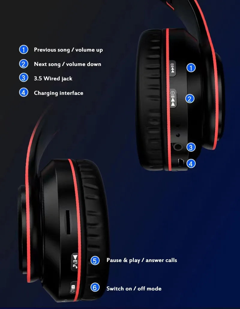 Headsets Gamer Headphones Blutooth Surround Sound Stereo Wireless Earphone USB With MicroPhone Colourful Light PC Laptop Earbuds