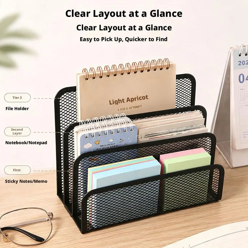 Desk Mail Organizer Small File Holders Letter Organizer Metal Mesh Document/Filing/Folders/Paper Organizer for Desktop