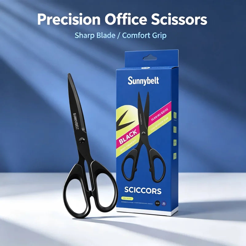 Sharp Black Cutting Scissors Thickened Steel Blade Comfort Resin Handle Multipurpose Office School Household Craft Tools