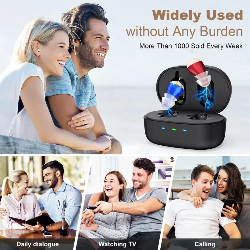Hearing Amplifiers Earbuds with Noise Reduction, Rechargeable Digital Sound Enhance Headphones, Hearing Aids for Adults.
