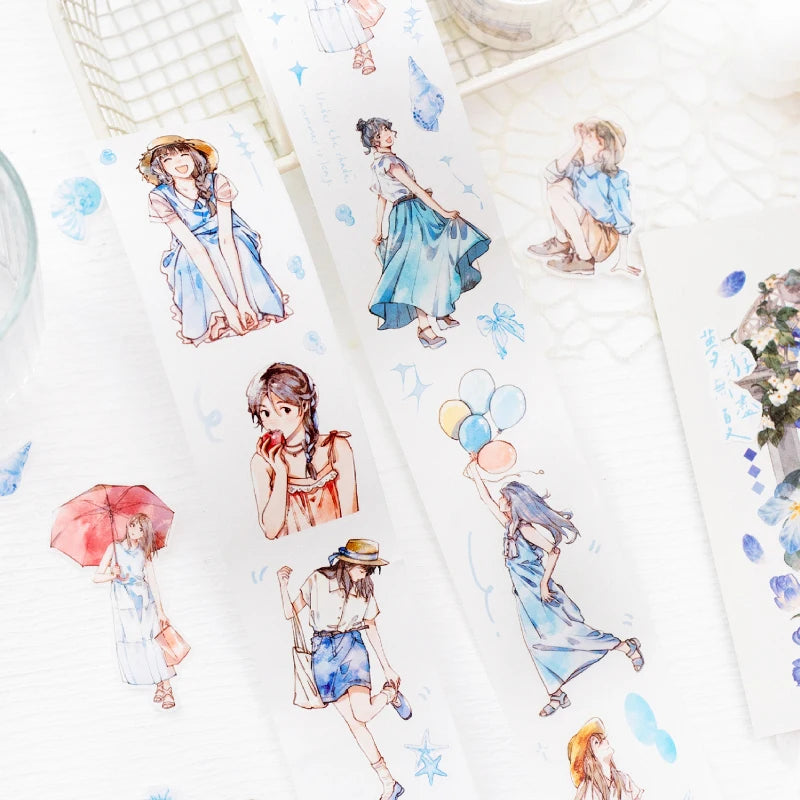 Journal Go 4.5x200cm Four Seasons Girl Tape DIY Scrapbooking Decor Photo Album Collage Junk Journal Planner Aesthetic Stickers