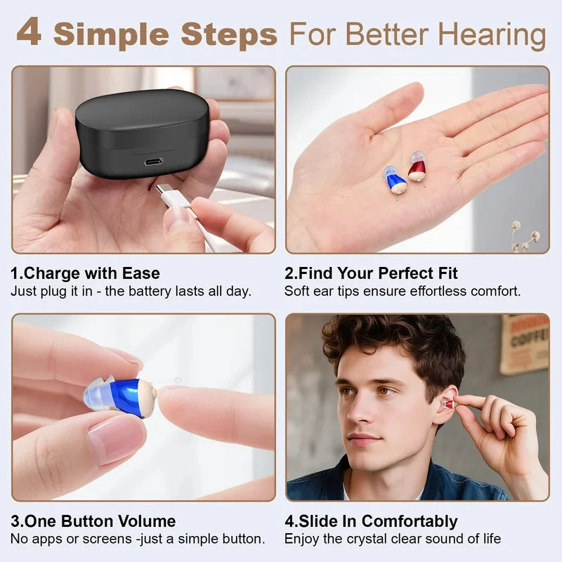 Hearing Amplifiers Earbuds with Noise Reduction, Rechargeable Digital Sound Enhance Headphones, Hearing Aids for Adults.