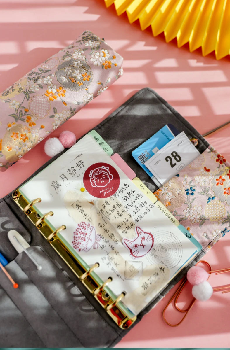 Beautiful Notebook for Girls Cloth Cover Retro Chinese Style Loose-leaf Diary Portable Scrapbook Binder Notepad Gift