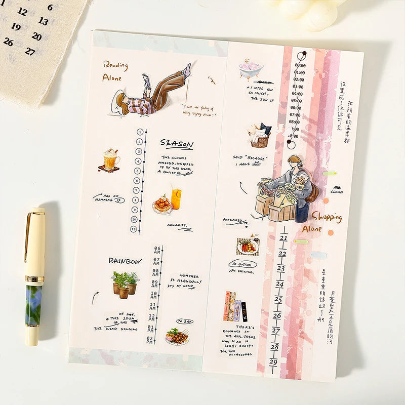Journal GO 1.2x200cm Time Can Be Traced Tape Weekly Date Plan Tape Timeline Masking Tapes Planning Tape Scrapbooking Sticker