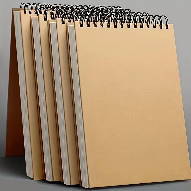 4 Pack A6 Spiral Sketch Books, 30 Sheets per Pad, Kraft Brown Cover, Blank Unlined Pages,Top Bound Sketch Pads fo