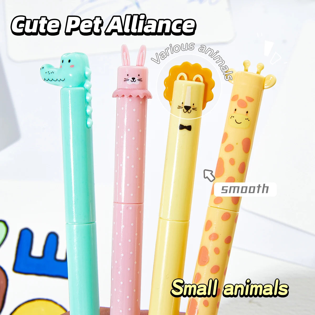 4pcs Zoo Animal Theme Blue Ink Erasable Gel Pens 0.5mm, Smooth Writing for School, Office, Journals, Back-to-School Supplies